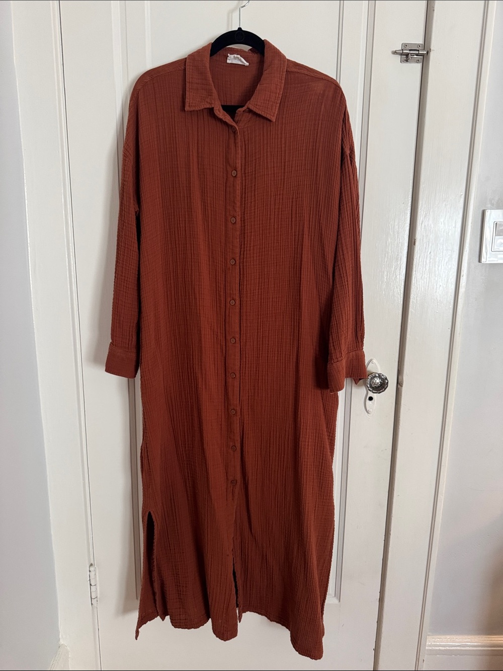 Lou & Grey Long Button-Front Maxi Cotton Gauze Dress in Rust L - Picture 7 of 11